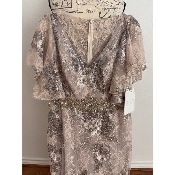 B69 Mac Duggal Floral Embellished Sequins Long Gown Womens 12 Wedding Modest - Picture 6 of 10